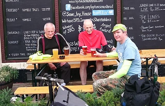 Four CTC Northampton members visitng the Ivy House pub on the club's annual train-assisted ride around London, August 2017