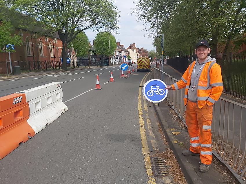 New temporary cycle lane in Leicester