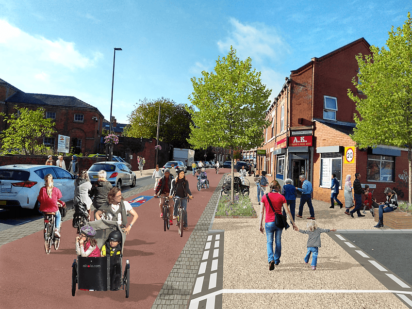 Visualisation of a more cycling and walking friendly Sharrow Lane
