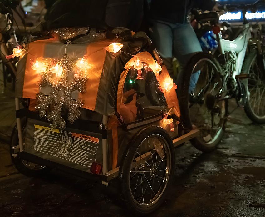 A glowing cargo bike. Photo by Peter Cornish