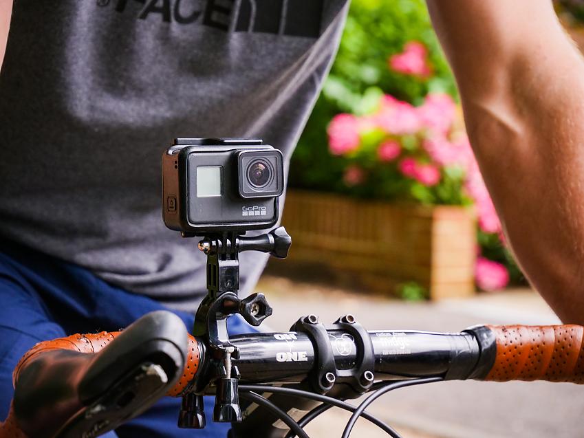 A camera mounted on bike handlebars to capture footage of incidents on the road