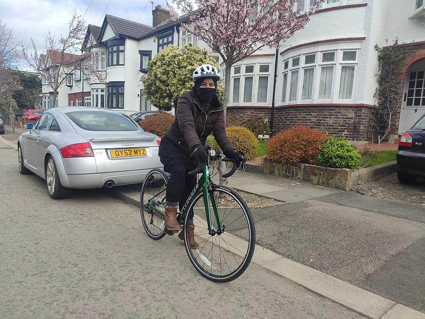 Syeda on her bike