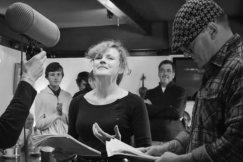 Maxine Peake recording the radio programme Beryl Burton. Image credit Claire Sutton
