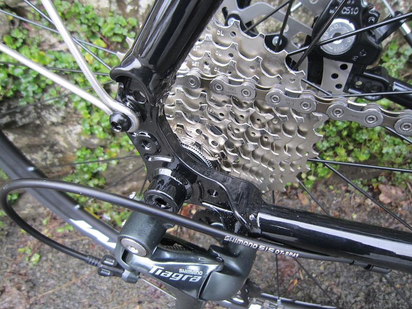 A close-up of the Ribble's cassette with the Shimano Tiagra logo