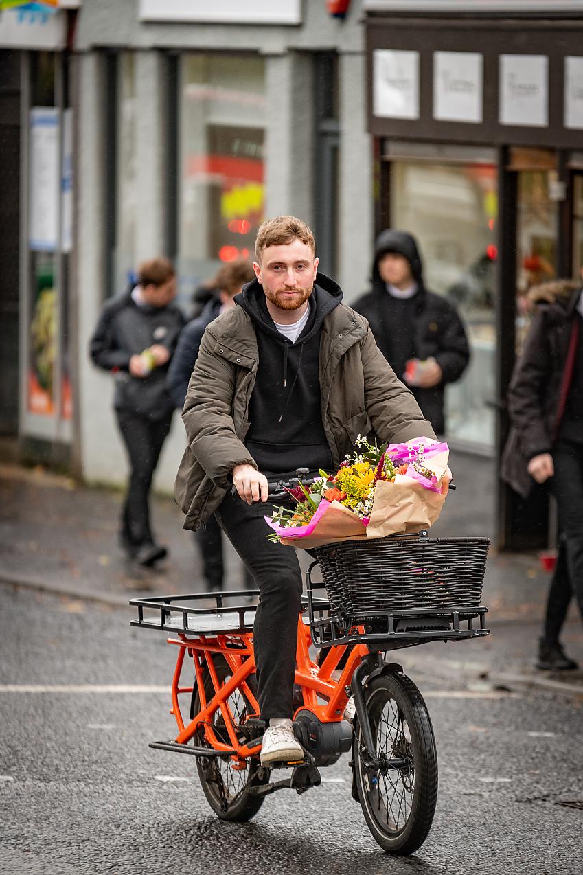 Delivering flowers by e-cargo bike for a local business in Strathaven