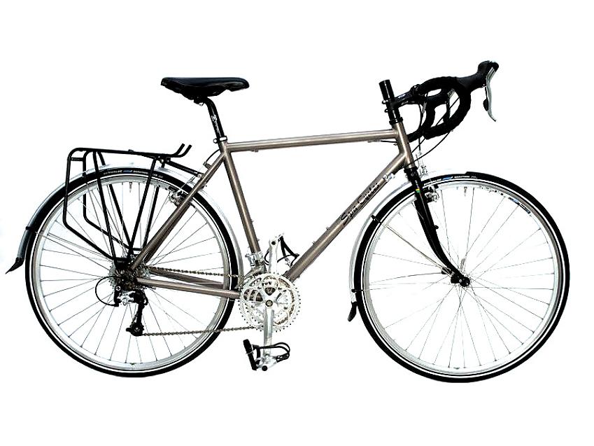 SPA Cycles Ti Tourer, a touring bike with rear rack and mudguards