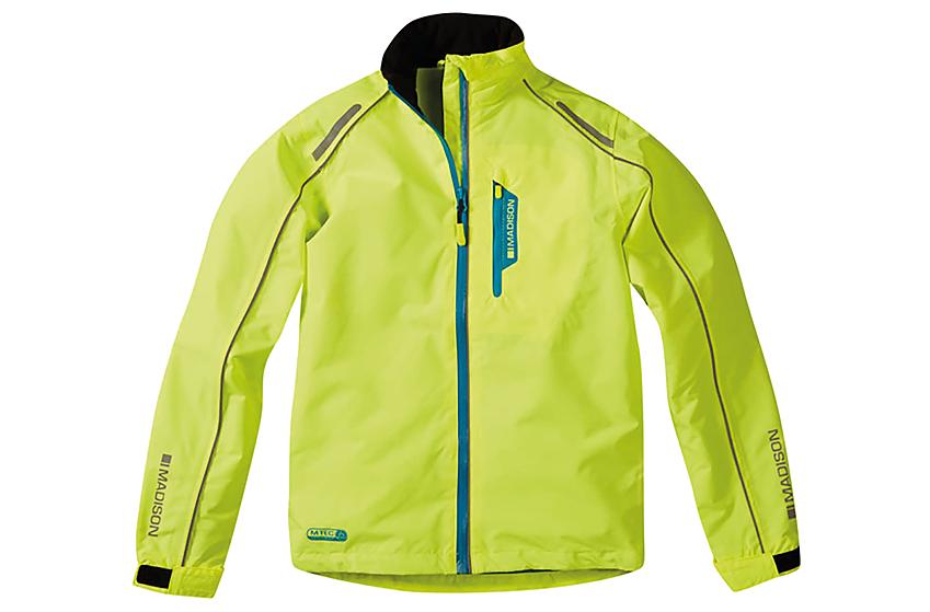 Madison Protec Youth, a bright yellow waterproof cycling jacket for children