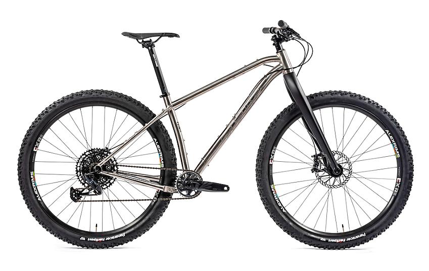 Titus Silk Road, a silver mountain bike with black front fork