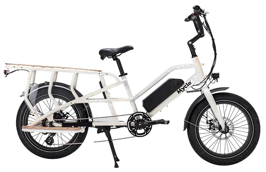 Mycle Cargo, a white longtail cargo bike