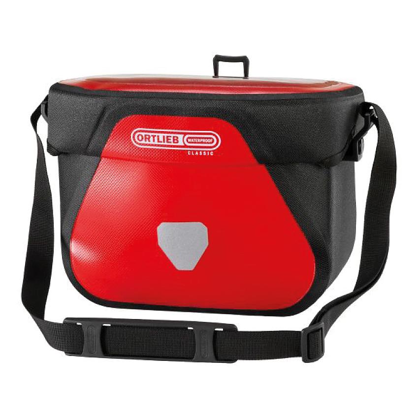 Ortlieb Ultimate 6 Classic Bar Bag, a red and black rigid bag with a shoulder strap