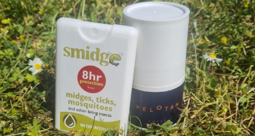 A product shot of smidge mosquito spray and Pelotan roll-on sun protection