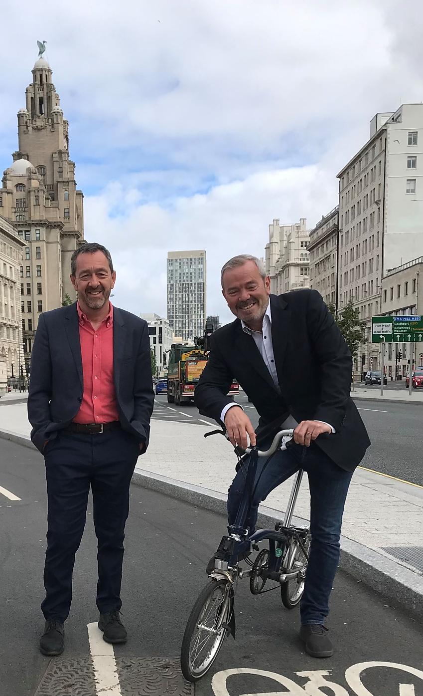 Simon O’Brien in Liverpool with Chris Boardman MBE, England’s national active travel commissioner and head of Active Travel England