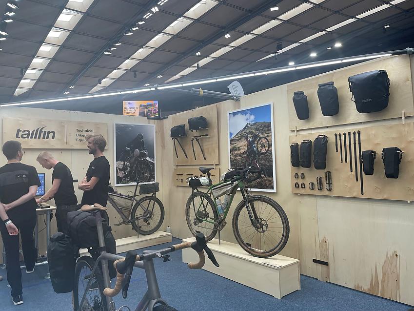 Tailfin at Bespoked. The company's stand showing bikes with the bikepacking bags
