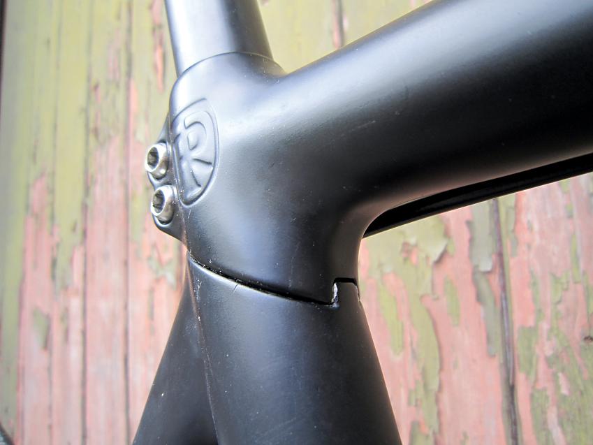 A close-up of where the seatpost, seat tube and top tube meet on the Ritchey Break-Away