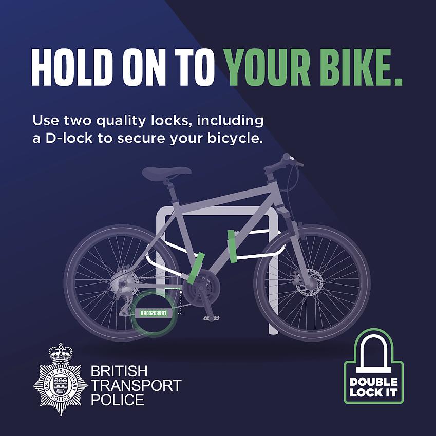 An illustration showing how to double lock your bike