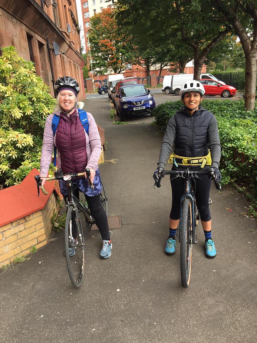 Two female cyclists. (Right) Aneela McKenna