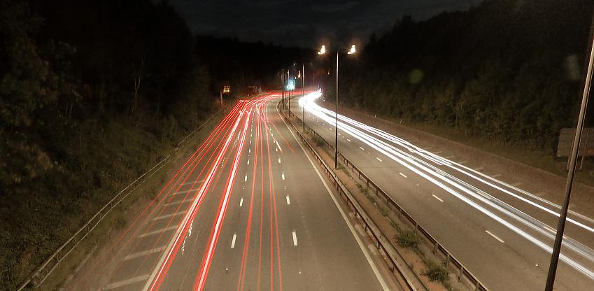 Light trails on a motorway at night