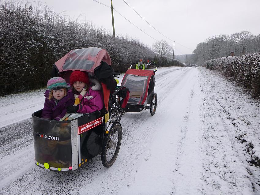 Cycling to school in the snow!