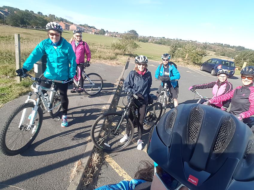 Alison cycling with her new friends