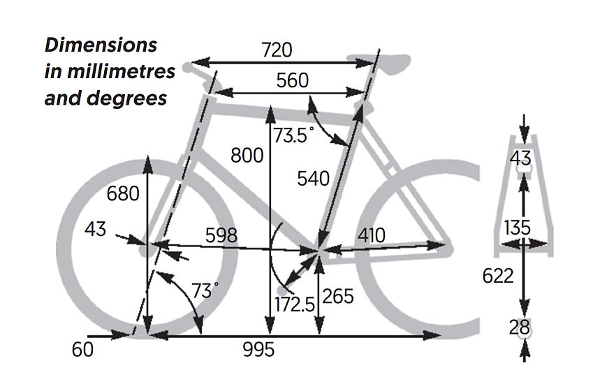 Bianchi Aria E-Road frame dimensions in millimetres and degrees