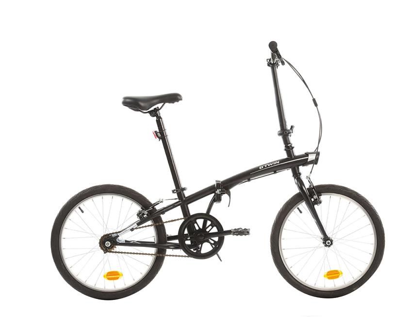 B’Twin Tilt 100, a black small-wheeled folding bike