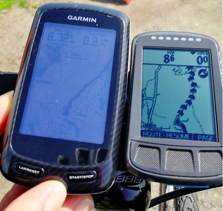 An example of two popular bike GPS devices showing the same route around Snowdonia