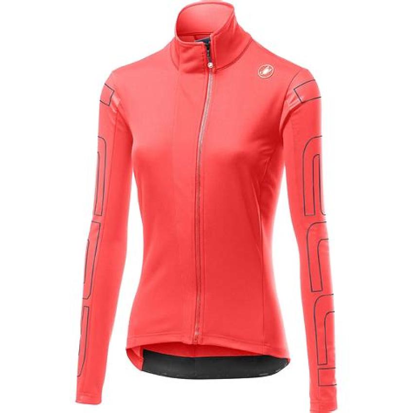 The Castelli Transition W Jacket, a long-sleeved women's winter cycling jacket in orange