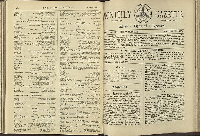 CTC Gazette, 1889 Showing Joseph Koechlin. Photo with permission from the Modern Records Office, University of Warwick.