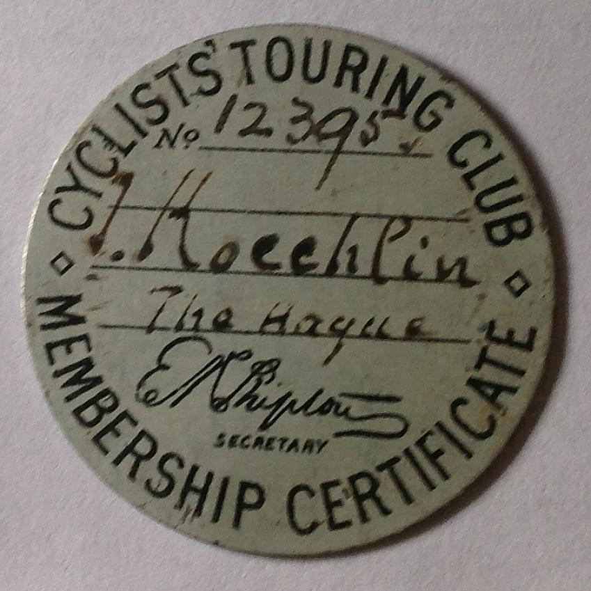 Joseph Koechlin’s CTC Badge, 1889. Photo by Rosalinde Ross.