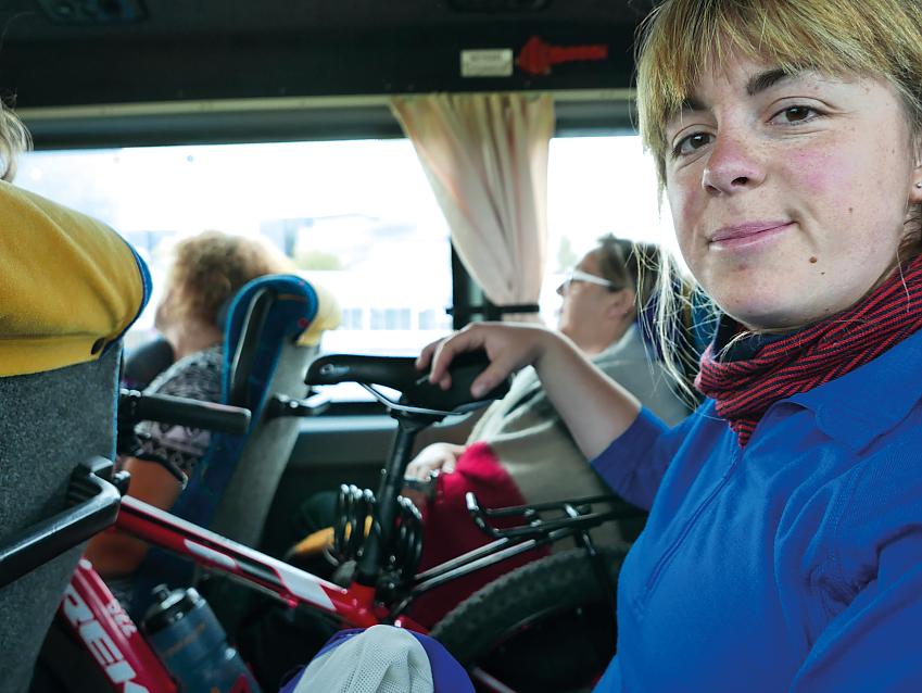 Cyclist with bike in Icelandic bus
