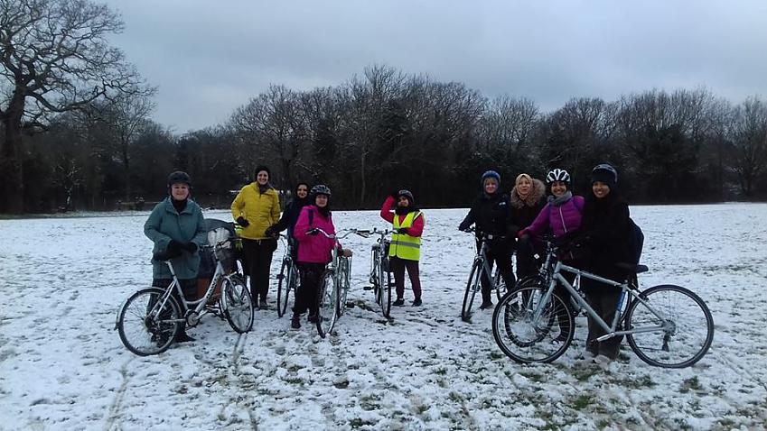 Cycle Sisters in the snow