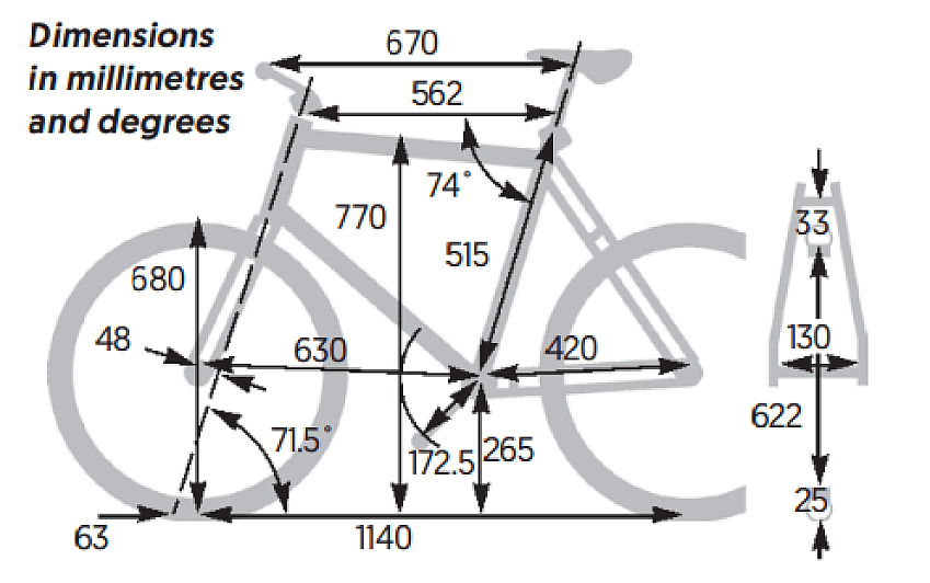 Tifosi CK7 105 frame dimensions in millimetres and degrees