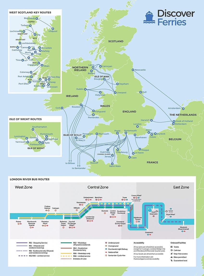 Map of ferry routes from the UK. Credit Discover Ferries