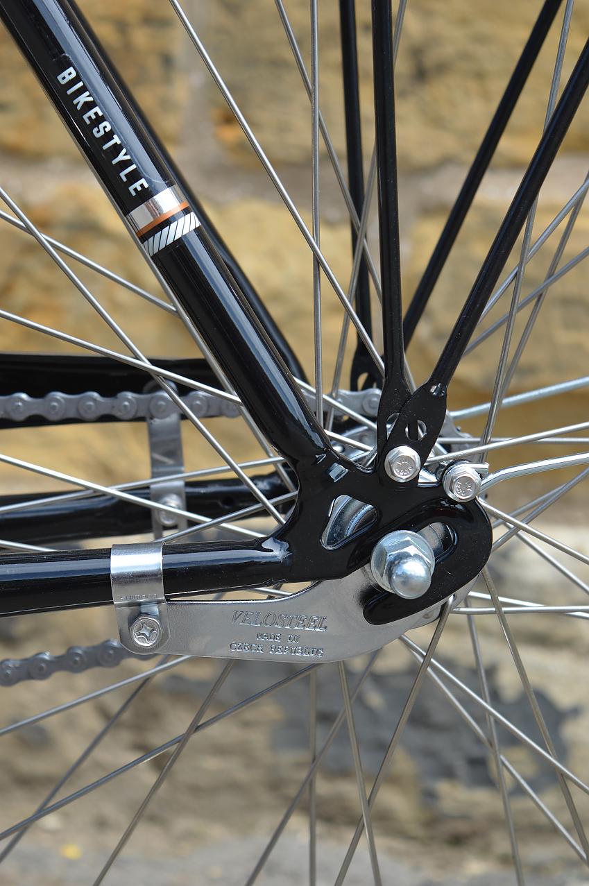 A close-up of the Excelsior's rear hub