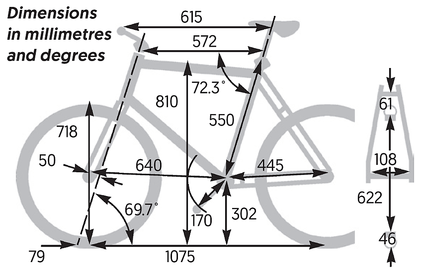 Excelsior Touring frame dimensions in millimetres and degrees