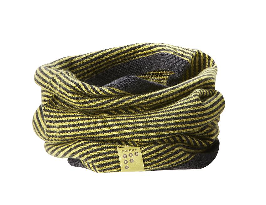 A FINDRA Betty merino neck warmer, in yellow and grey stripes