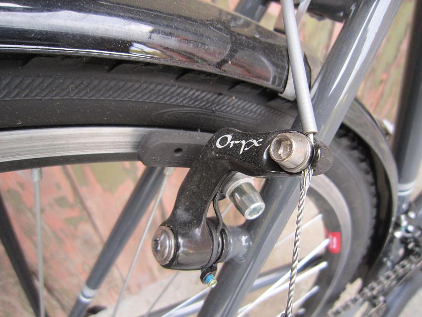 A close-up of the Flat White's brake