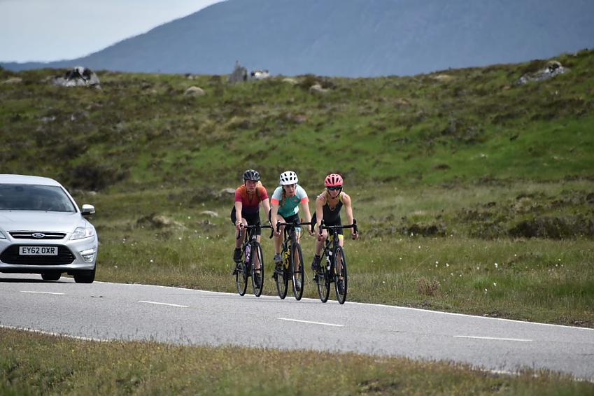 Cass, Saoirse and Emily road cycling through Scotland