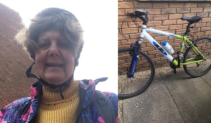 Janet post challenge selfie and her bike