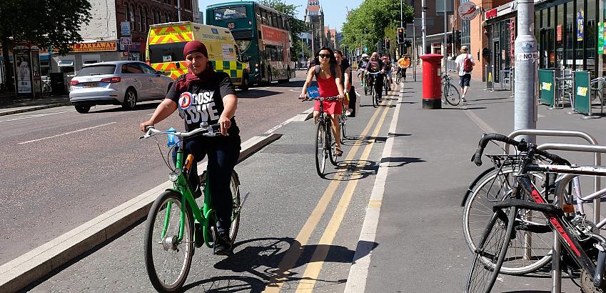 Women riding on segregated cycle lane