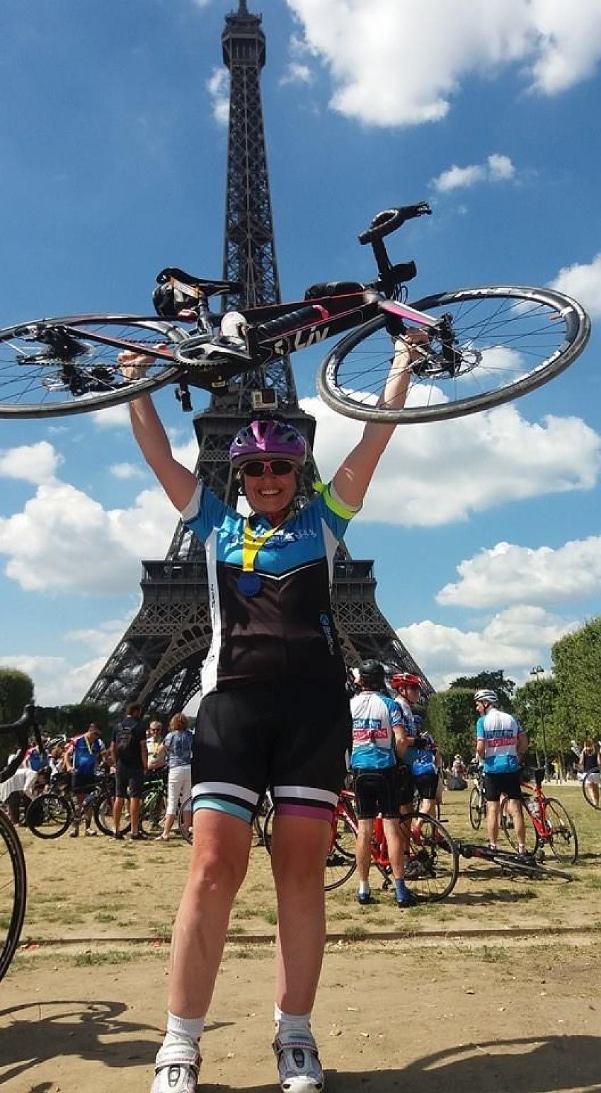 Judith Worrall celebrates cycling to Paris
