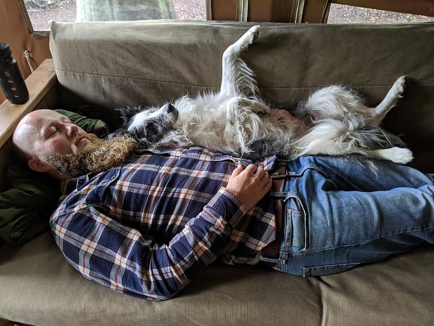 Cycling UK’s Ralph Jessop relaxes with border collie Kate