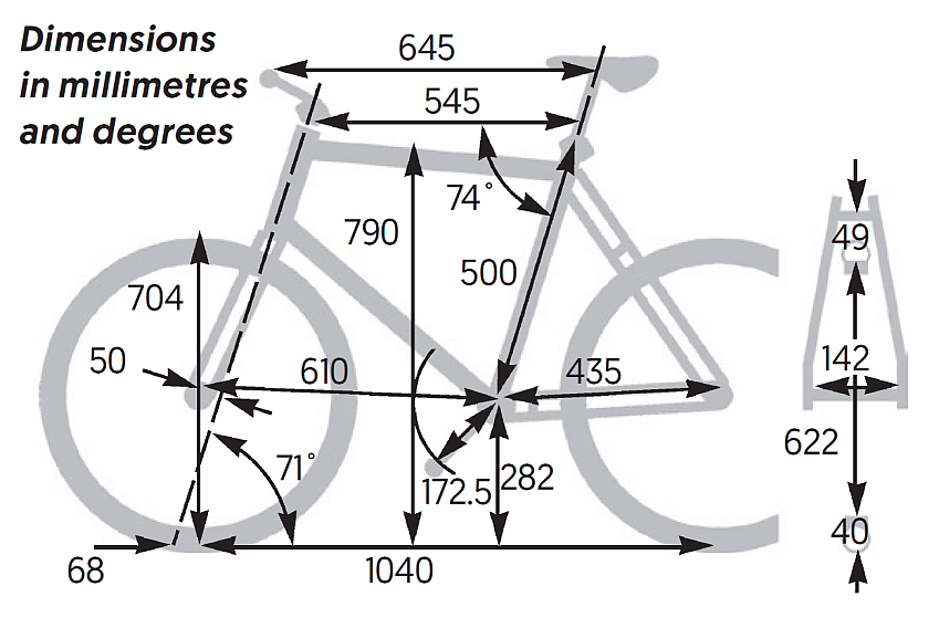 Kinesis G2 frame dimensions in millimetres and degrees
