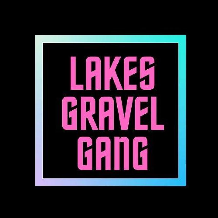 The Lakes Gravel Gang logo showing the club name in pink inside a blue square outline