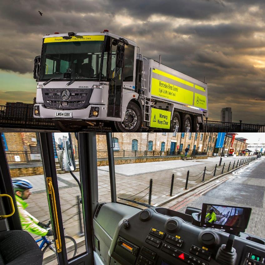 Examples of direct vision lorries. Photo with permission from S&B Commerials Mercedes-Benz Econic