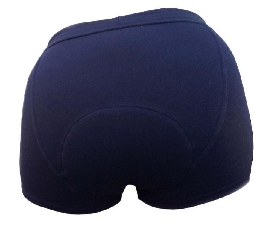 A pair of Corinne Dennis padded pants for women, shown from the back. They're plain black.