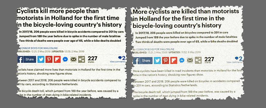 Two versions of the headline which appeared in the MailOnline