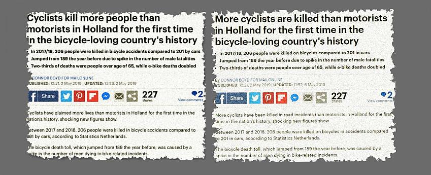 Spot the difference - two versions of the same story in the MailIOnline