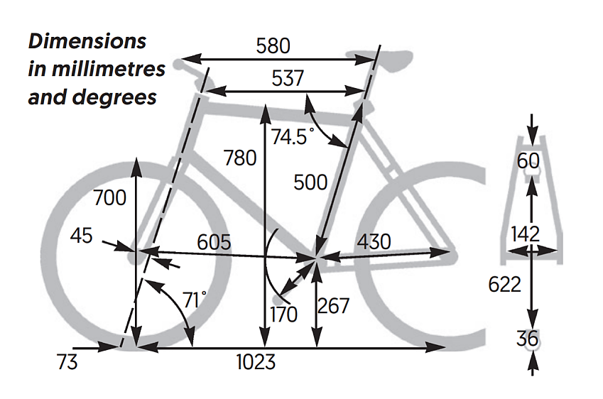 Cube Nuroad WS 2019 frame dimensions in millimetres and degrees