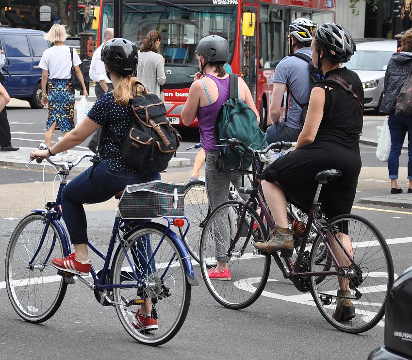 Cyclists at a busy junction